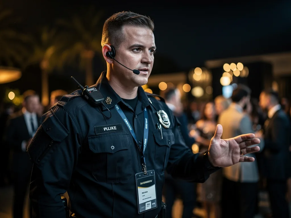 Event security officers managing crowd at an outdoor venue